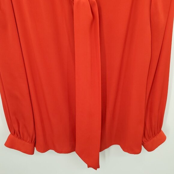 Milly Gathered Tie Neck Silky Long Sleeve Blouse L Red - Picture 9 of 16